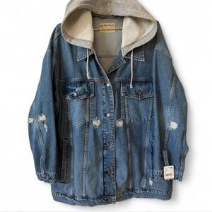 Free People Classic Denim Hooded Jacket size L.